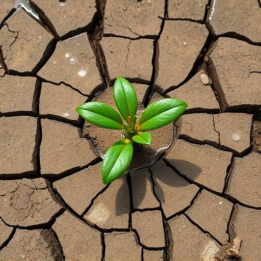 Image of dry, cracked soil around a plant, indicating underwatering