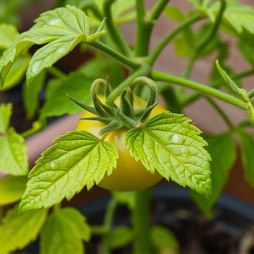 Image showing yellowing leaves on an overwatered tomato plant