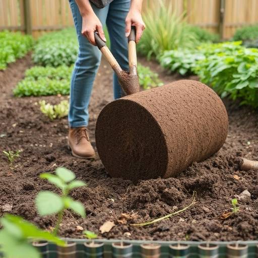 Tilling a garden bed to incorporate compost and improve soil structure
